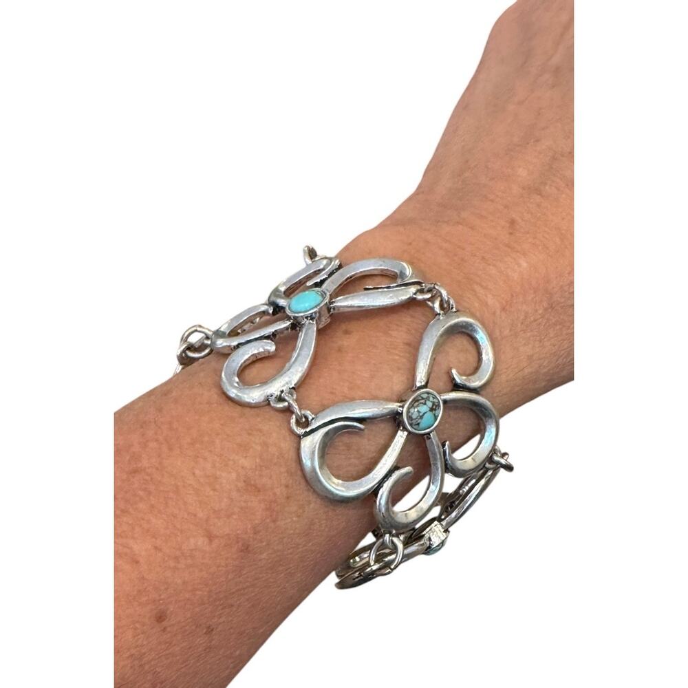Lucky Brand Silver & Faux? Turquoise Stone Chunky WideToggle Bracelet - Picture 2 of 9